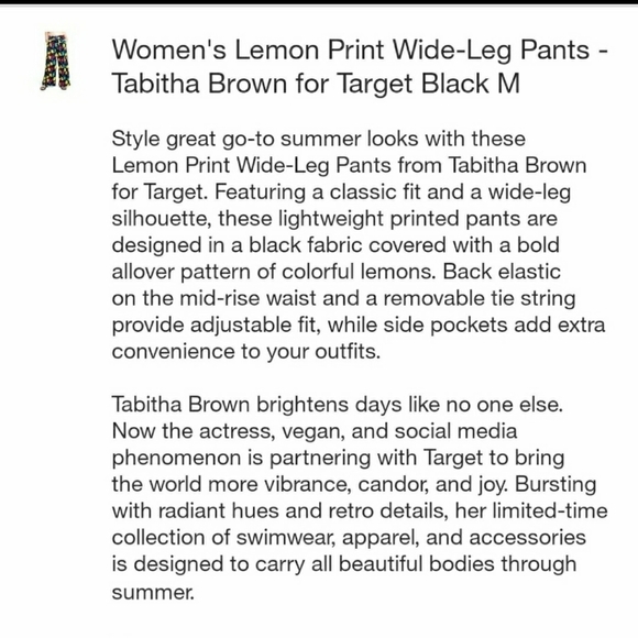 Tabitha Brown x Target Women's Lemon Print Wide-Leg Pants - Medium - Picture 13 of 14